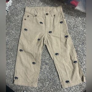 Janie and Jack Tan Corduroy Pants with Navy Embroidery